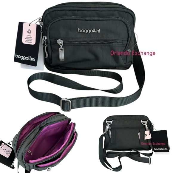 Baggallini Handbags - Baggallini Gray Convertible Triple Zip Crossbody